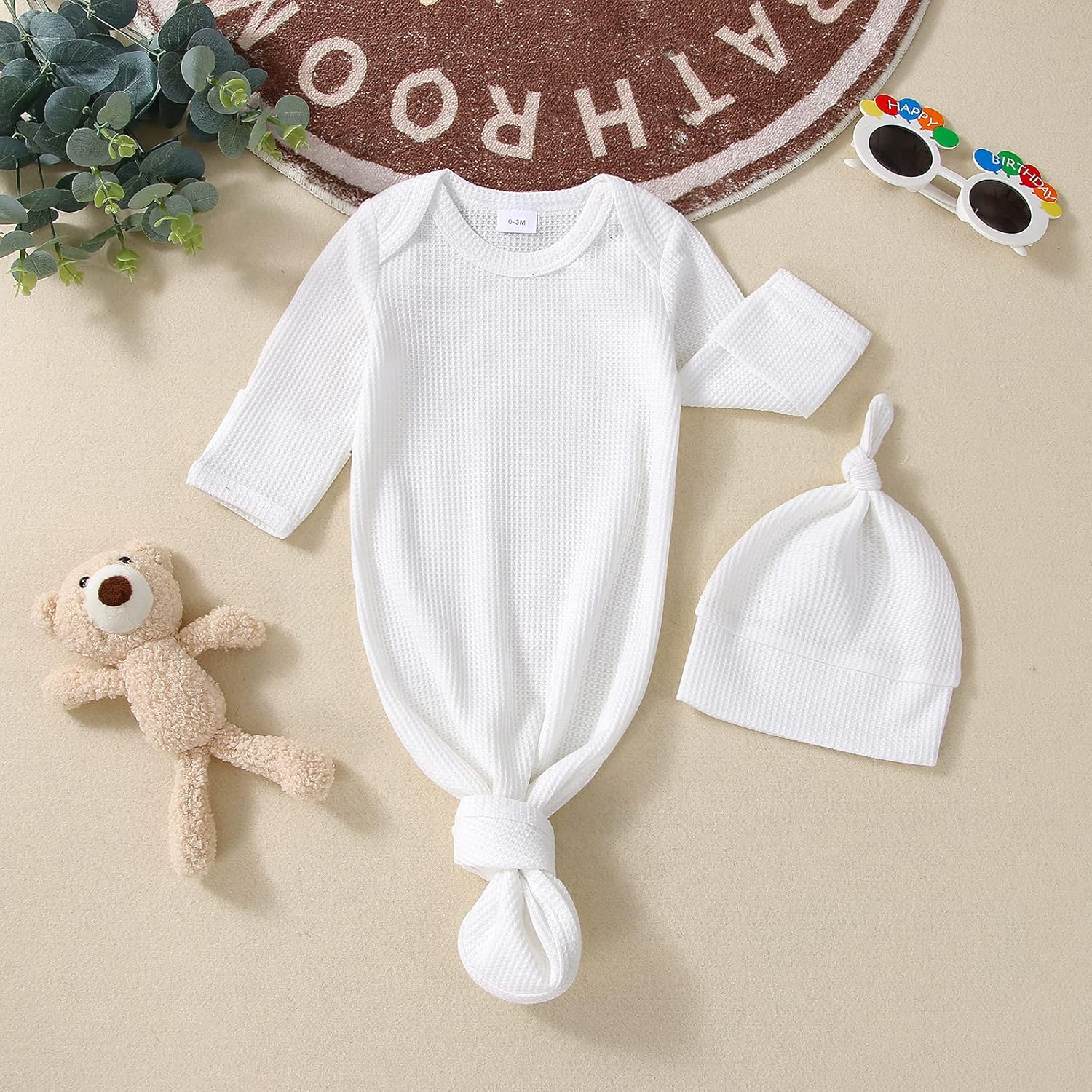 Lefyira - Infant Baby Boy Girl Knotted Gown Romper With Hat