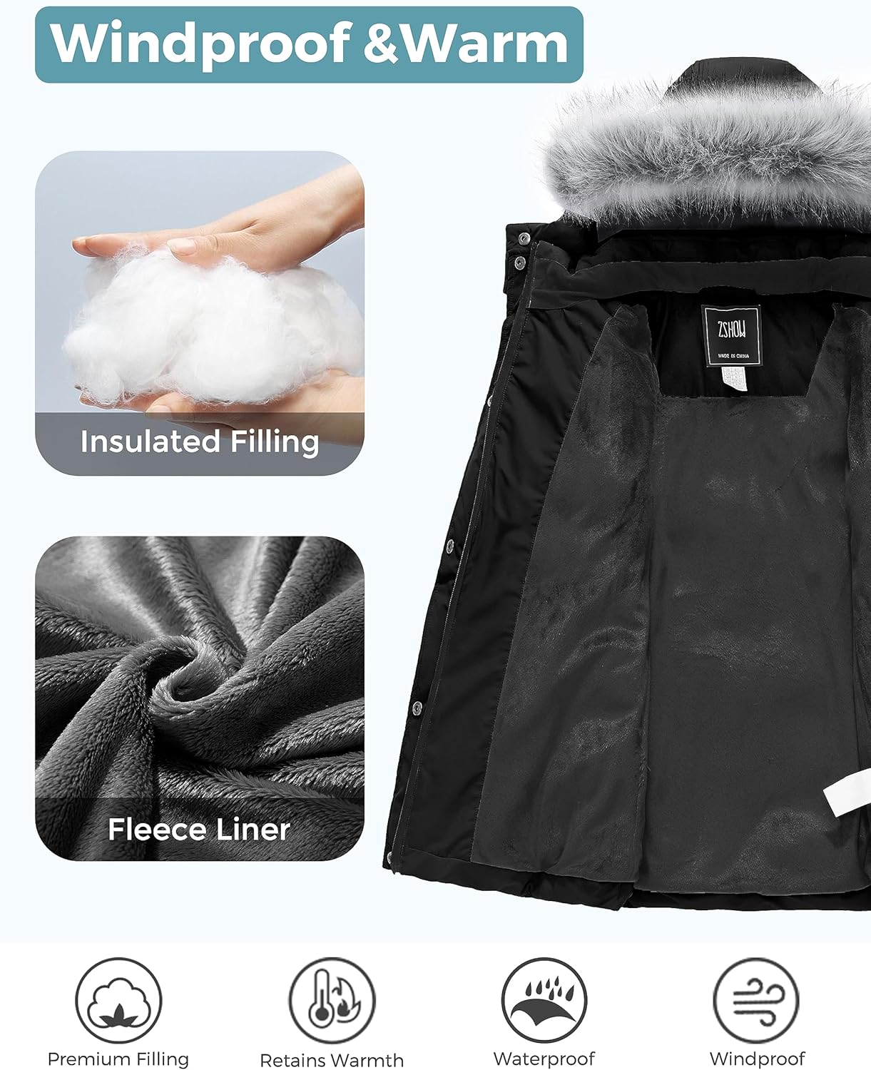 ZSHOW Girls Winter Coat Puff Parka