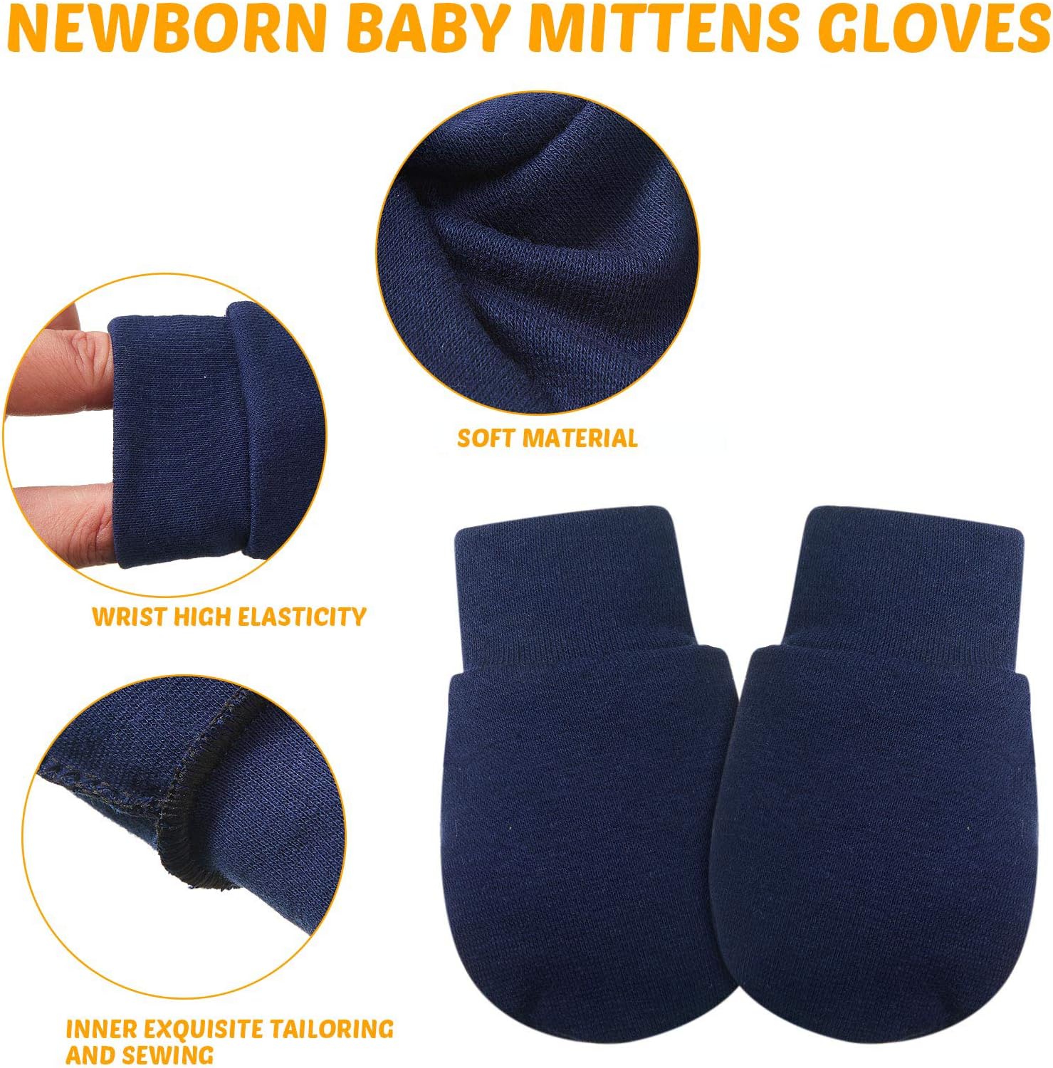 4-Pair 0-6 Mo Newborn Mitten Gloves Soft Washable No Scratch