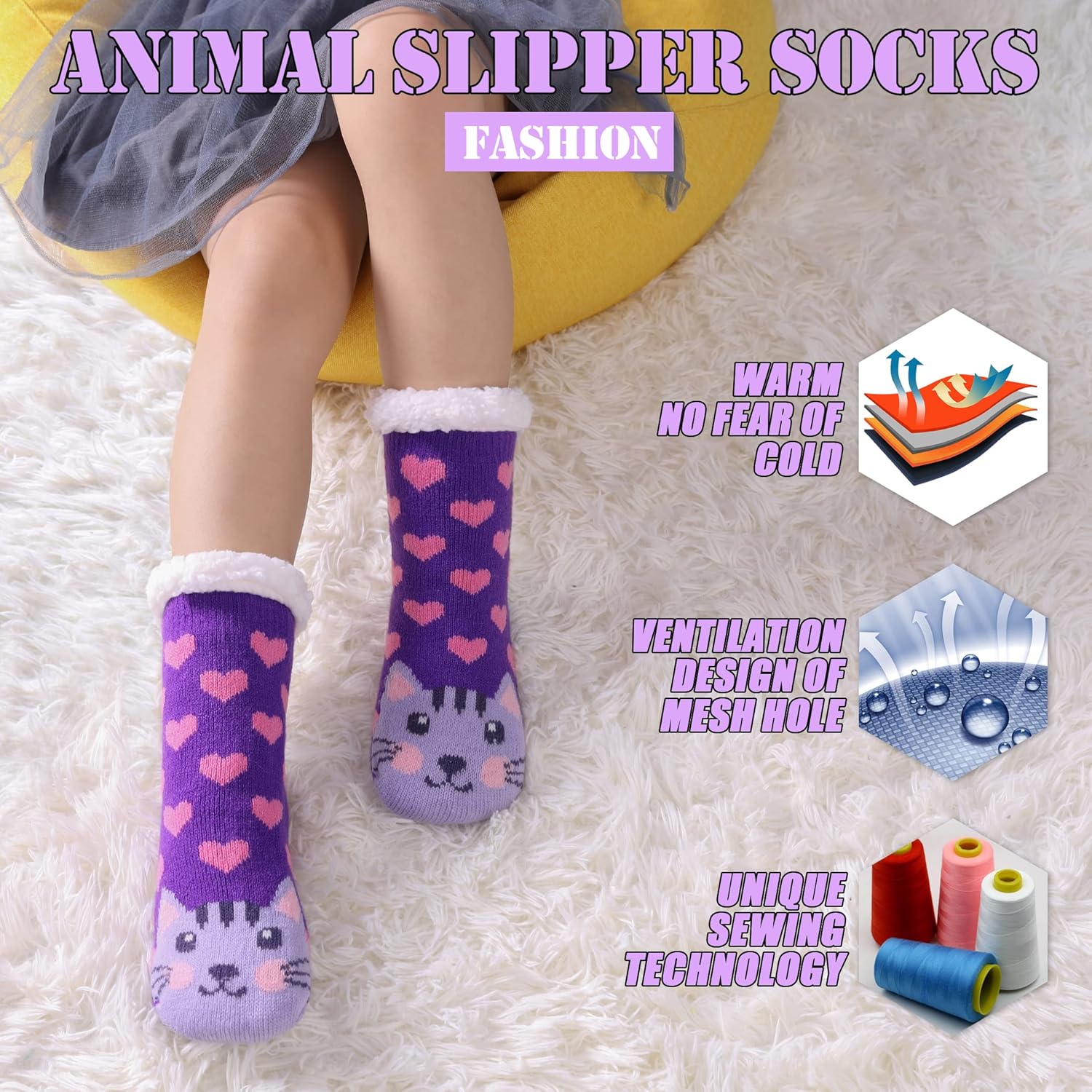 Truehan Kids Winter Fuzzy Slipper Socks for Boys and Girls