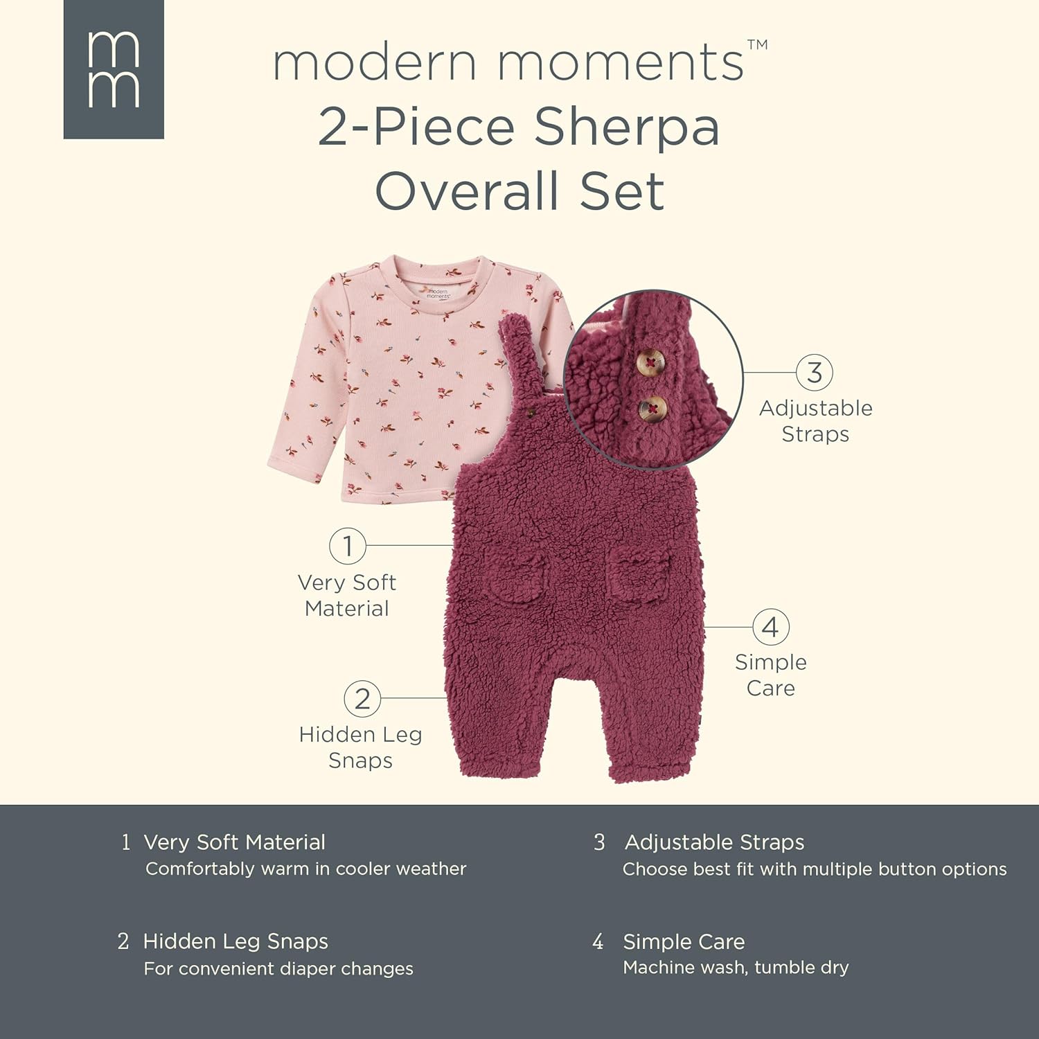 Modern Moments by Gerber Dark Rose Microplush Overalls Set