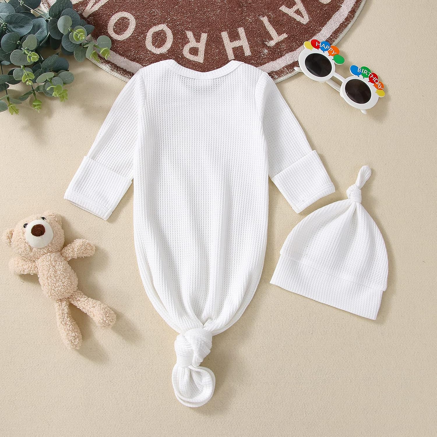 Lefyira - Infant Baby Boy Girl Knotted Gown Romper With Hat