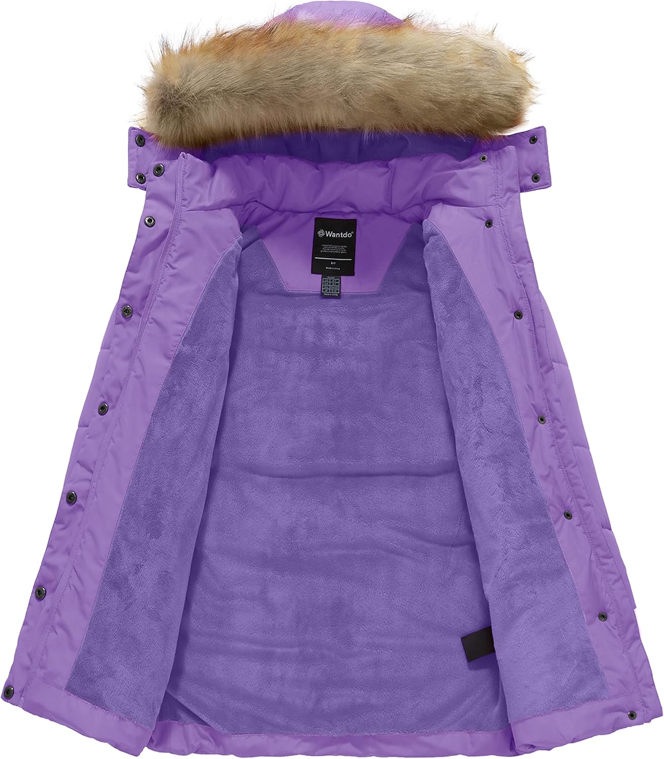 Wantdo Girls Winter Jacket Long Puffer Coat Fleece Outerwear Jacket with Hood Waterproof