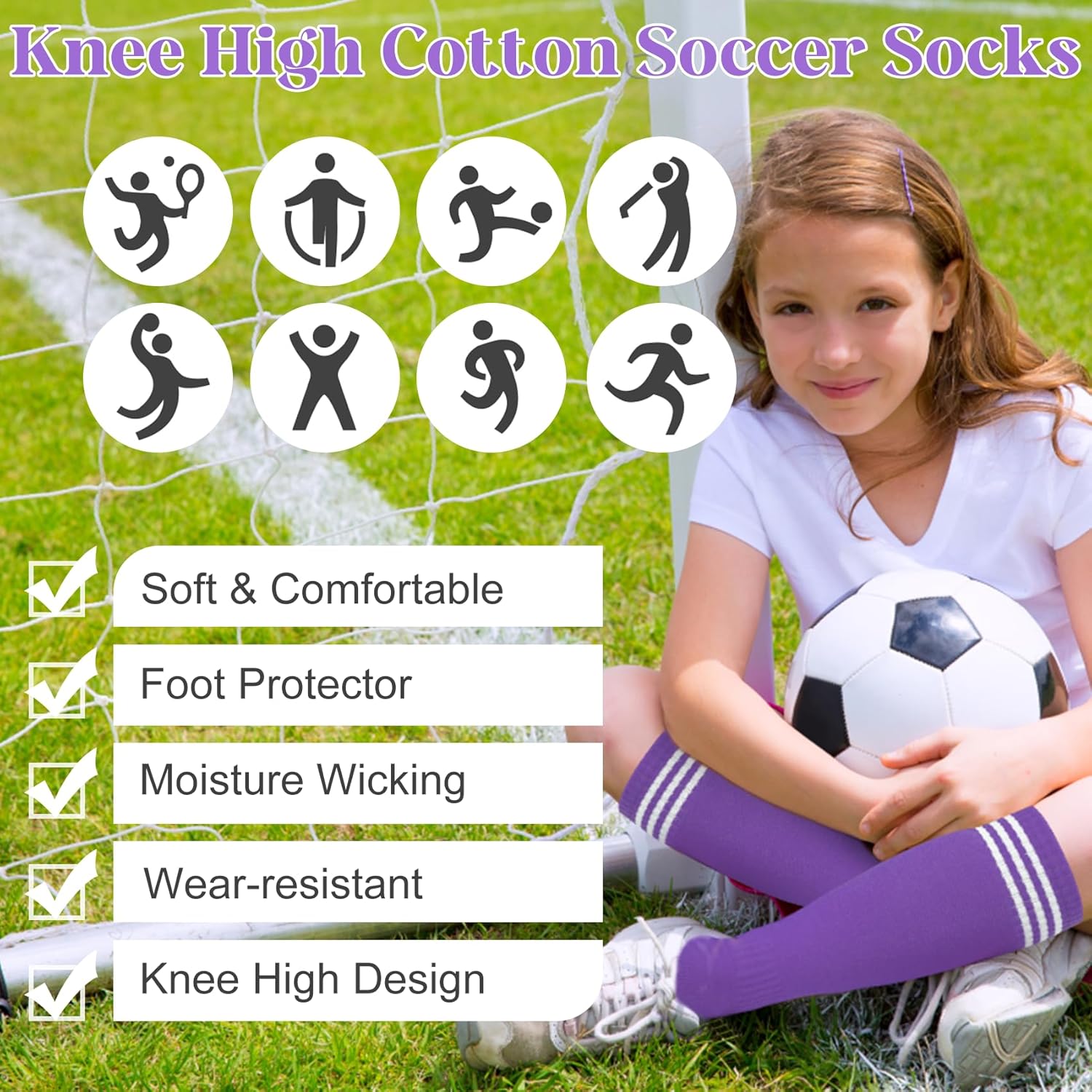 YSense Kids Soccer Socks Long Cotton Youth