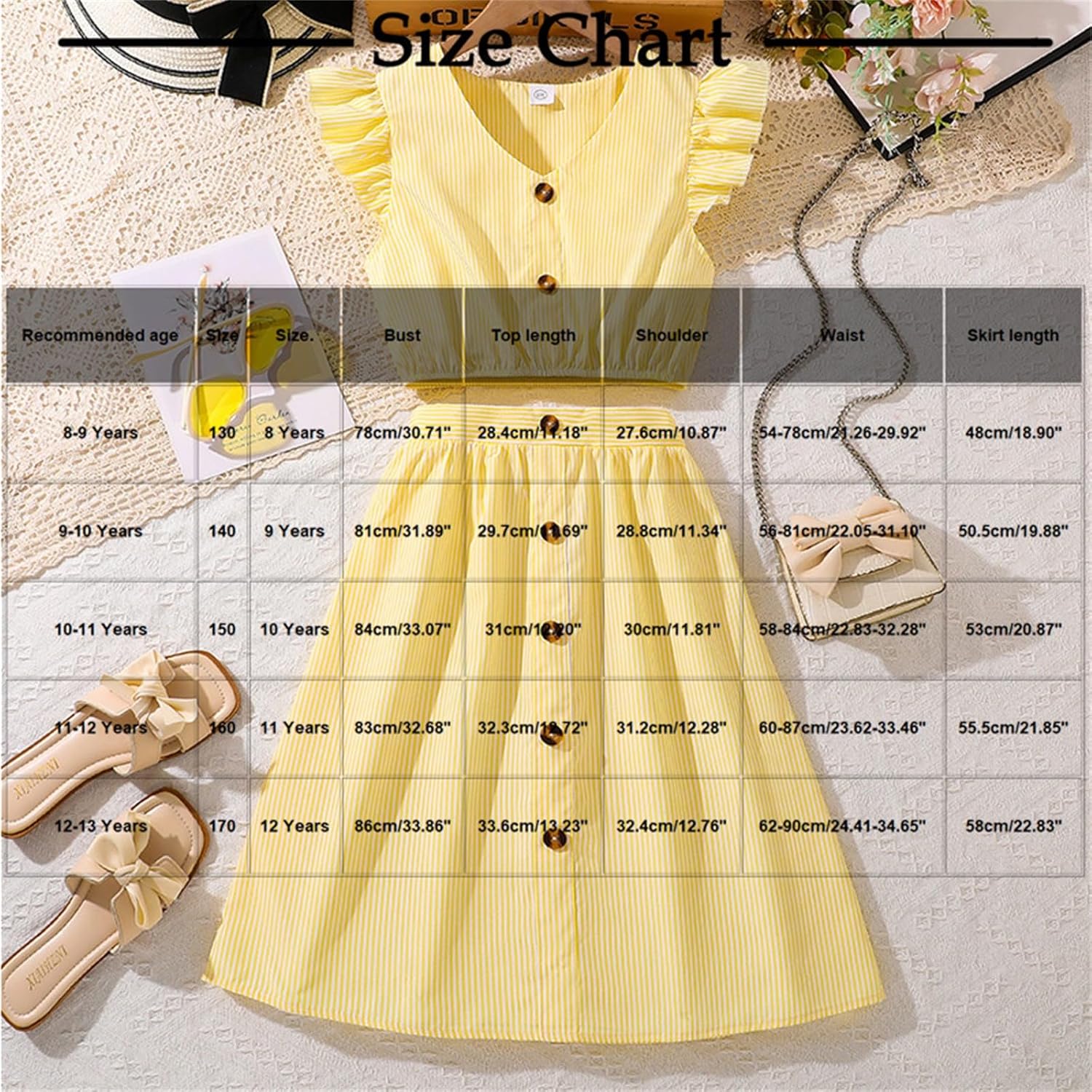 Cute Summer Skirt Set for Girls - 8-13 Years