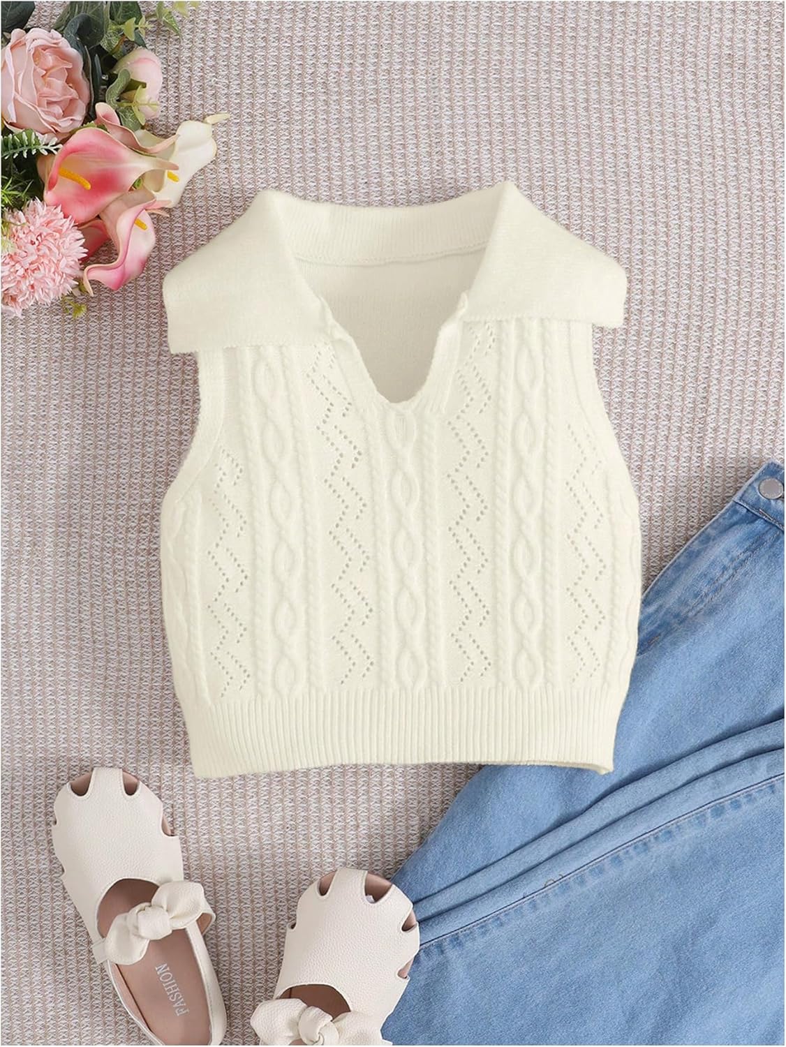 SweatyRocks Girls Cable Knit Sweater Vest