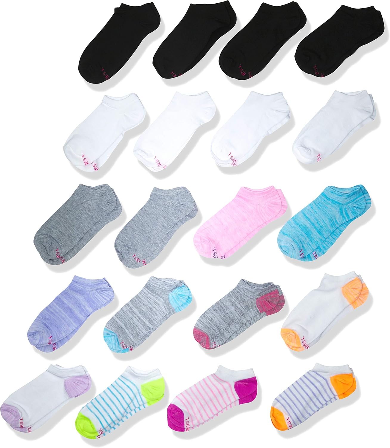 Hanes Girls No-Show Socks 20-Pair Super-Value
