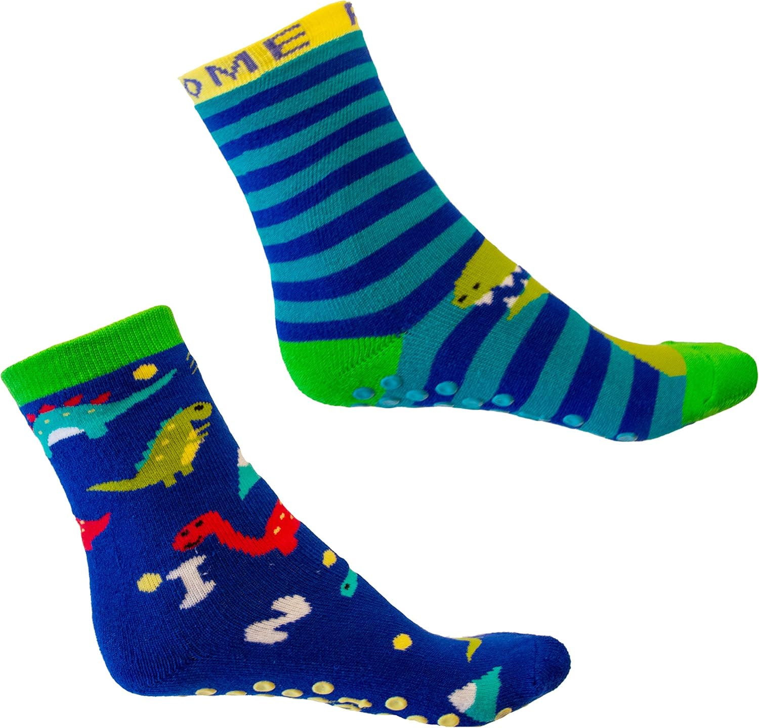 Totes Boys Cozy Slipper Socks with Dino Grips 2 Pack