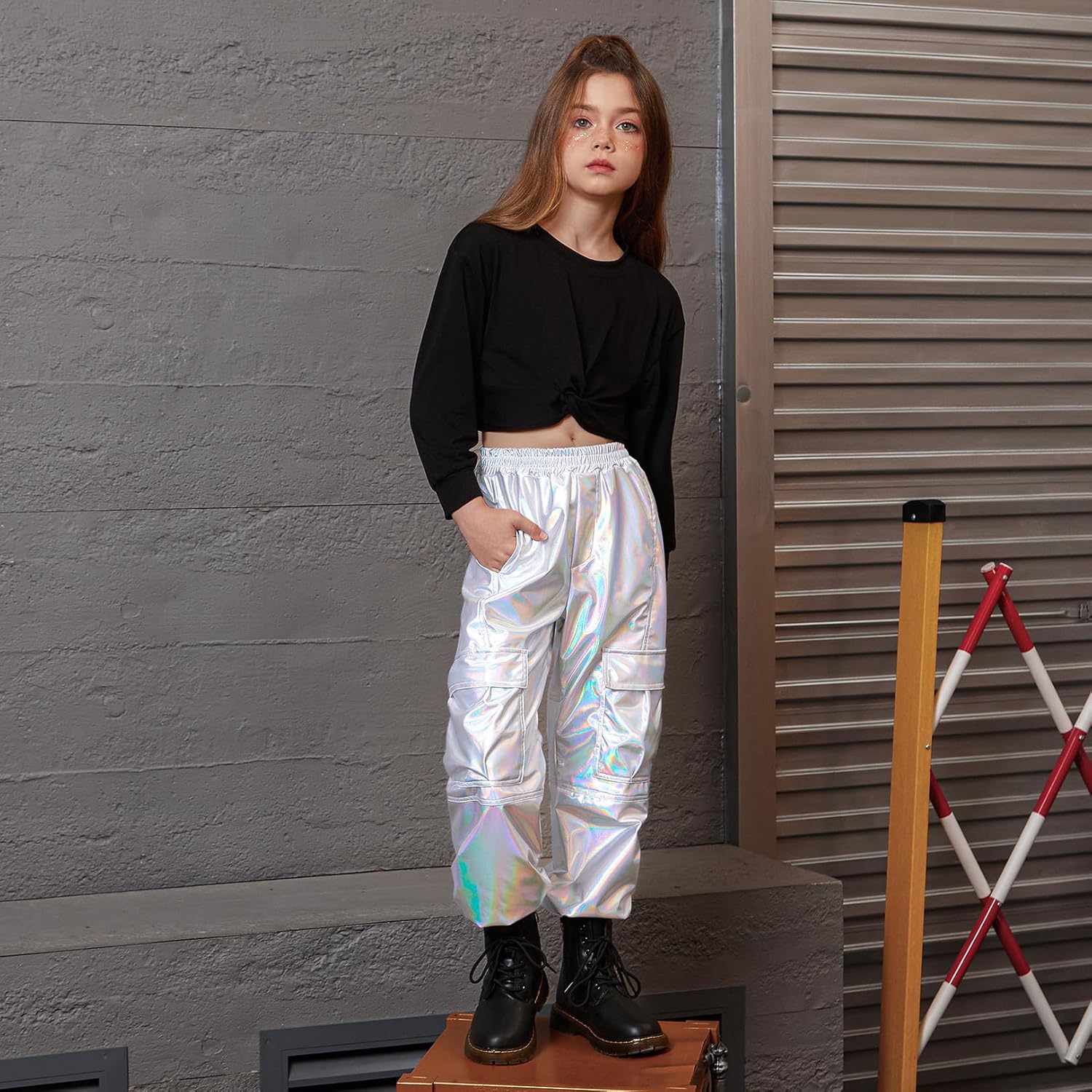 Metallic Cargo Pants for Girls