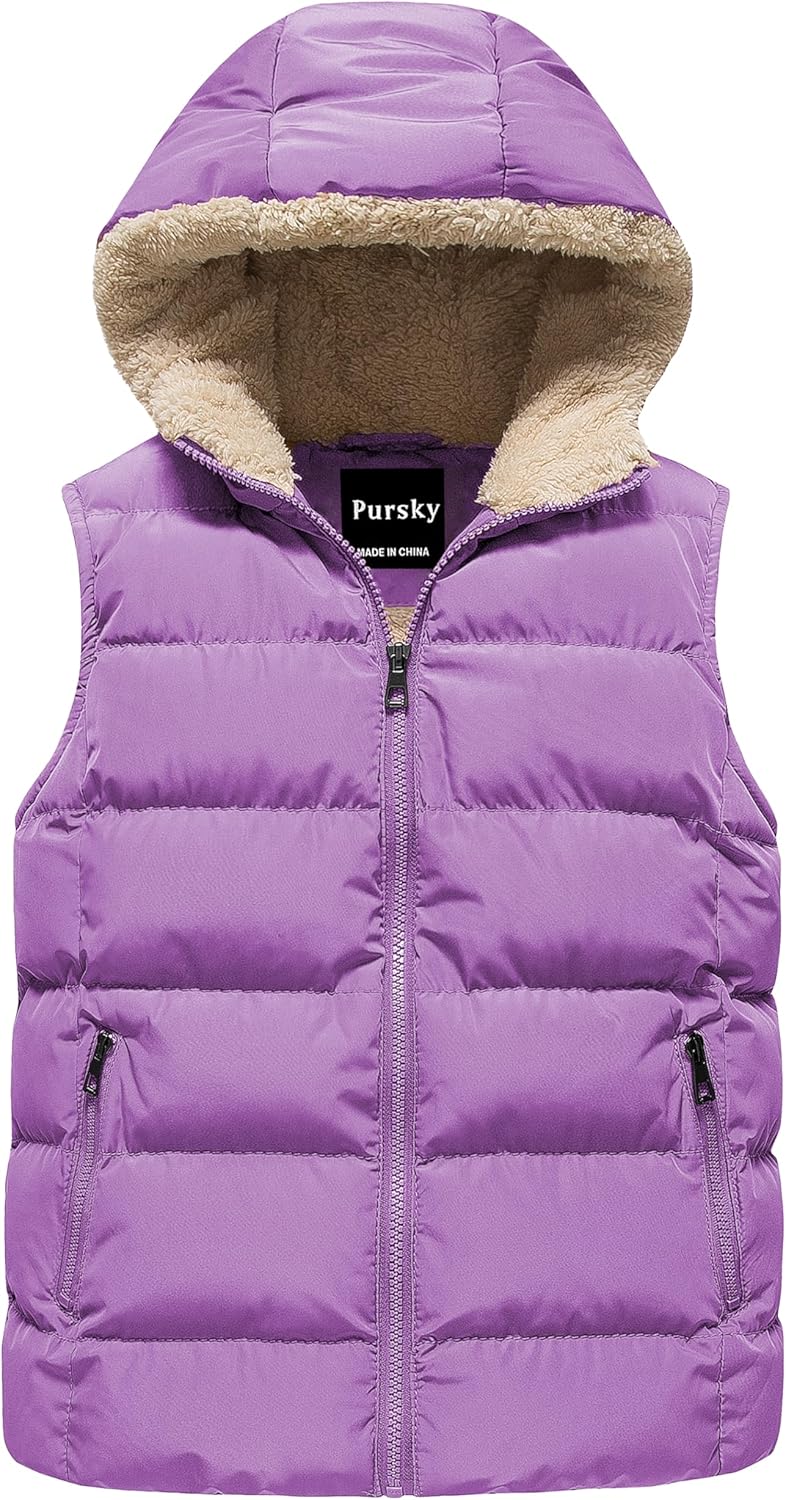 Pursky Kids Hooded Warm Puffer Vest with Flannel Lining