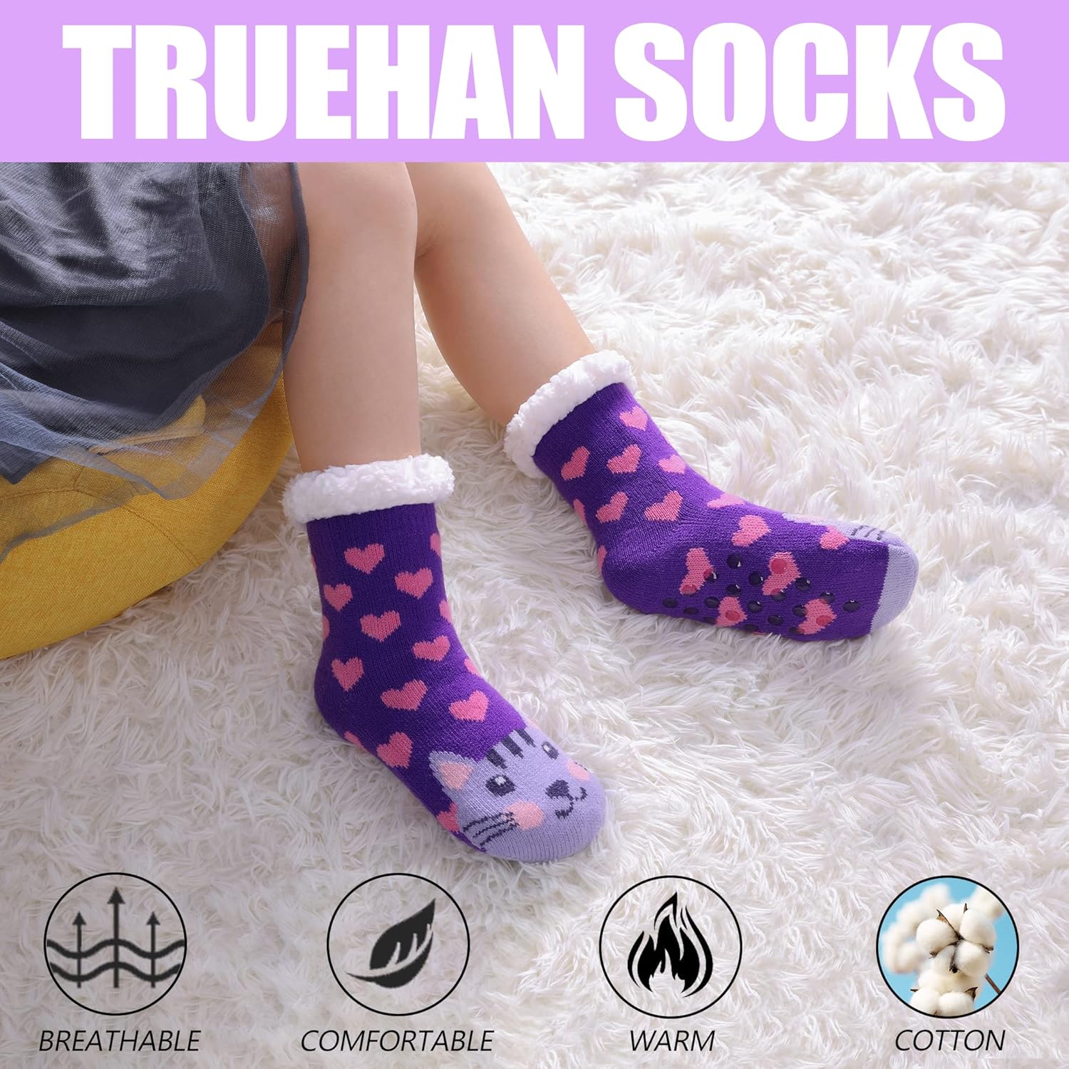 Truehan Kids Winter Fuzzy Slipper Socks for Boys and Girls