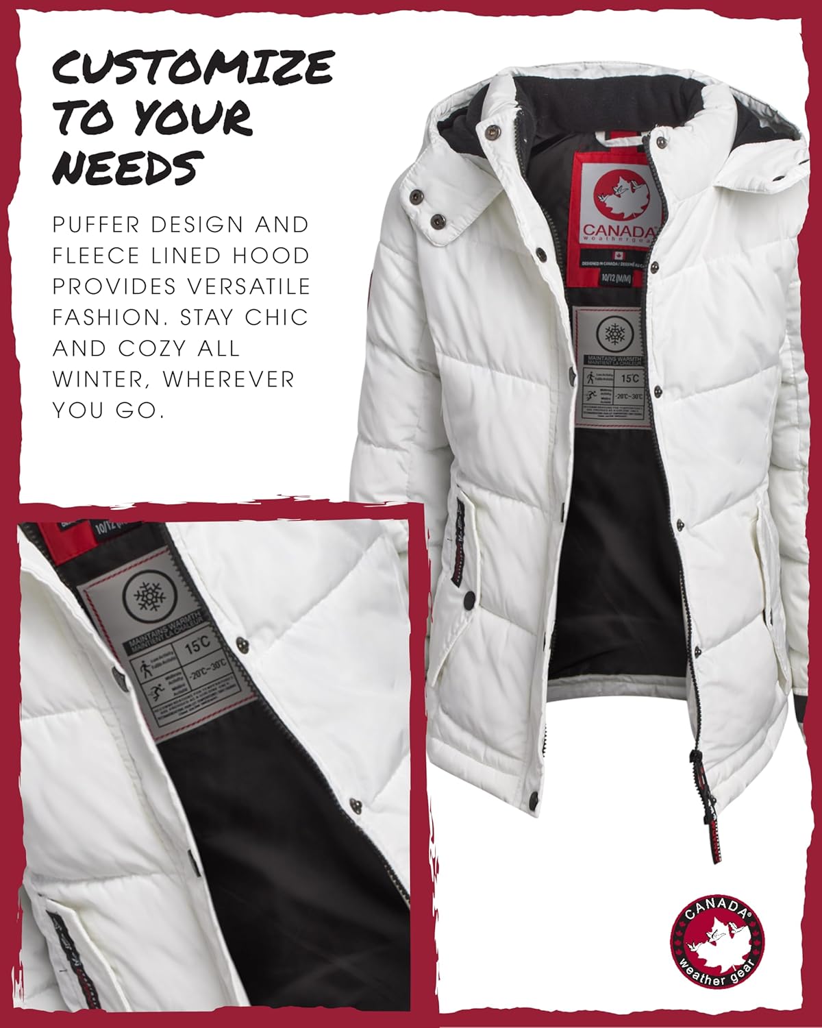 CANADA WEATHER GEAR Girls Quilted Winter Parka Warm and Cozy