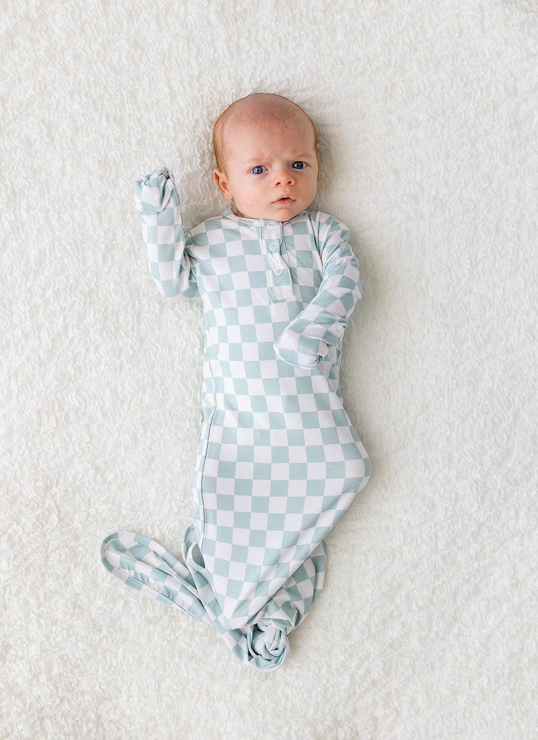 Checkered Knotted Gown Nighttime Robe for Baby Bamboo Fabric Adjustable Cozy