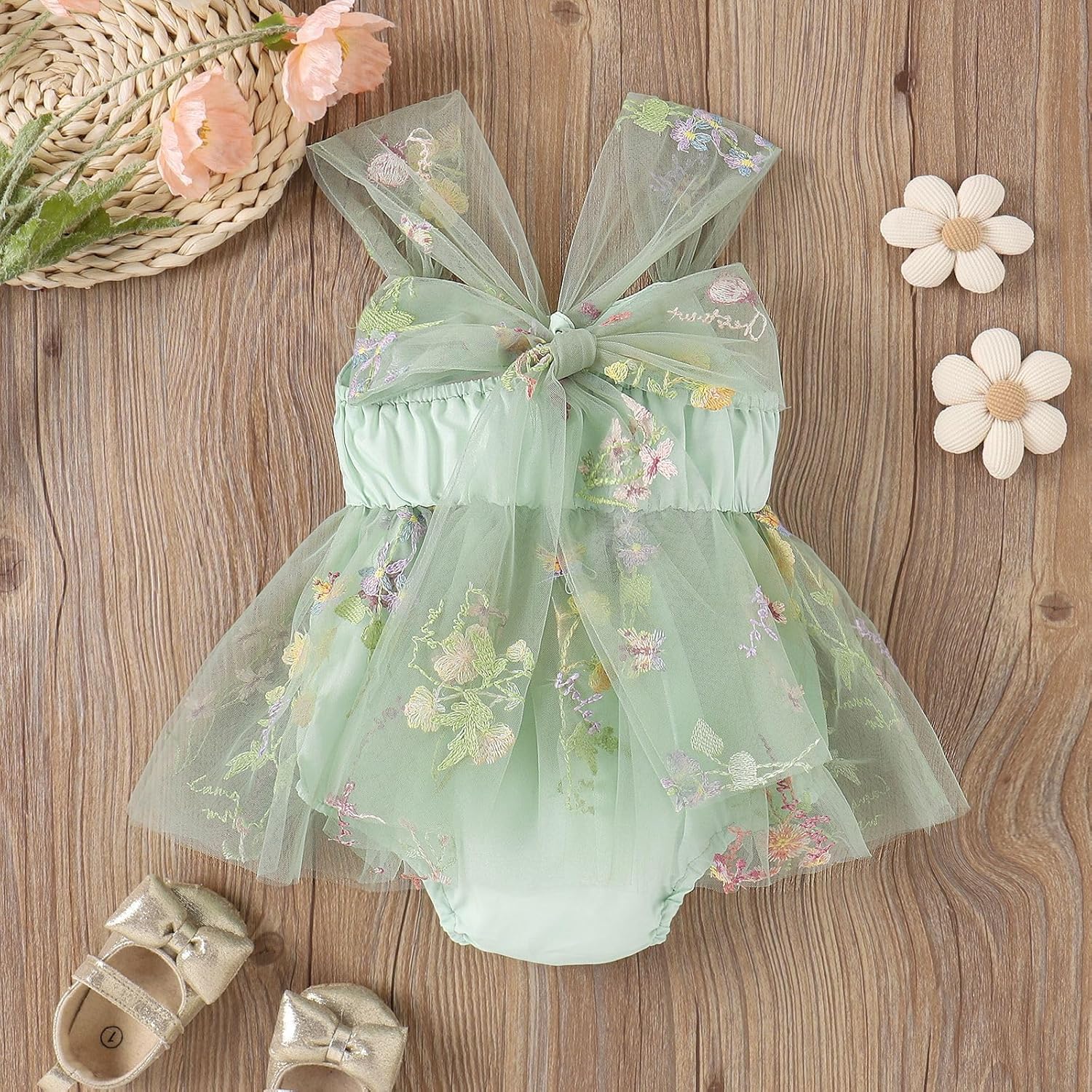 Floral Embroidery Baby Romper Dress Daily Wear Princess