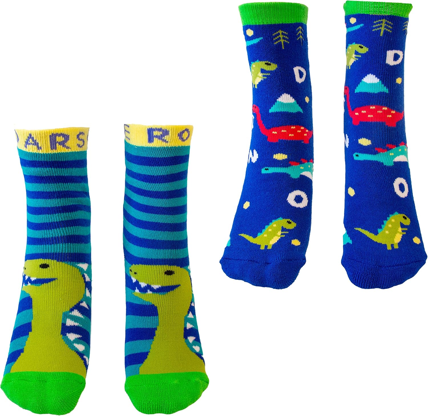 Totes Boys Cozy Slipper Socks with Dino Grips 2 Pack